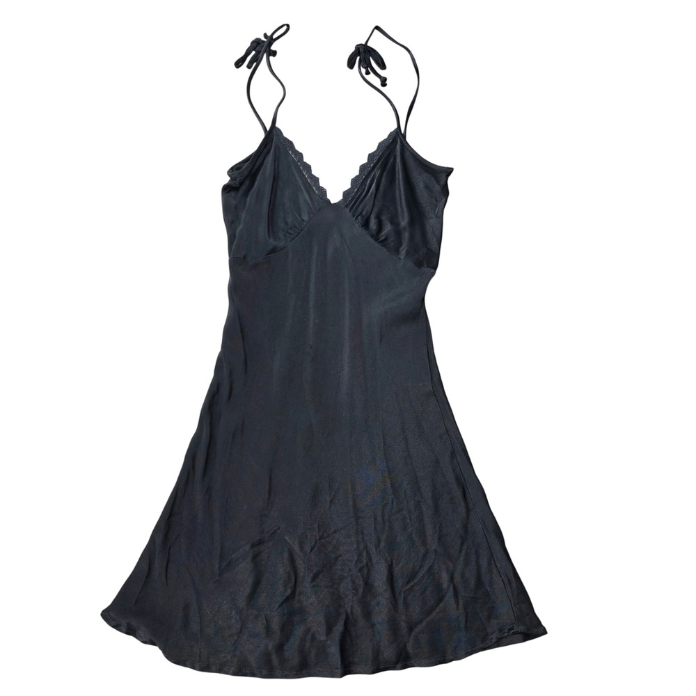 Sky To Moon Black Lace Trim Tie Strap Slip Mini Dress SM-D20474A Womens Medium